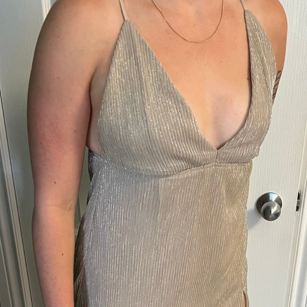 Superdown Gold High Slit Maxi Dress